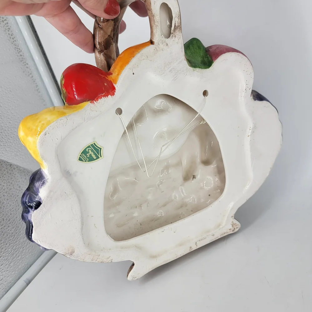 Vtg Empress by Haruta Magolica Hand  Painted‎ Fruit Basket Hanging Ceramic 10